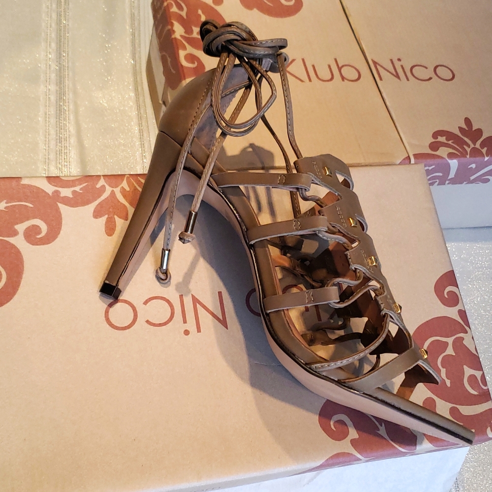 KLUB NICO New SANDAL Strappy Stiletto Heel Studs Lace Up Leather Women's 9, 11 - Picture 11 of 12